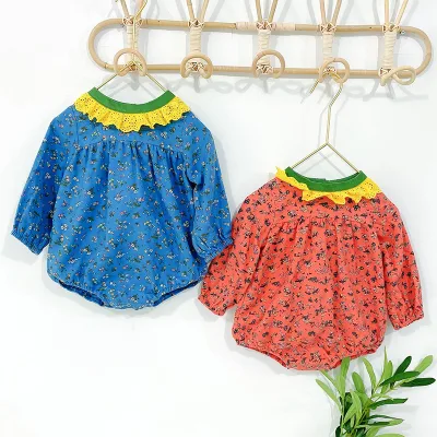 Latest Boutique Baby Girls Jumpsuit Newborn Kids Lace Collar Knit Floral Baby Romper for Boys